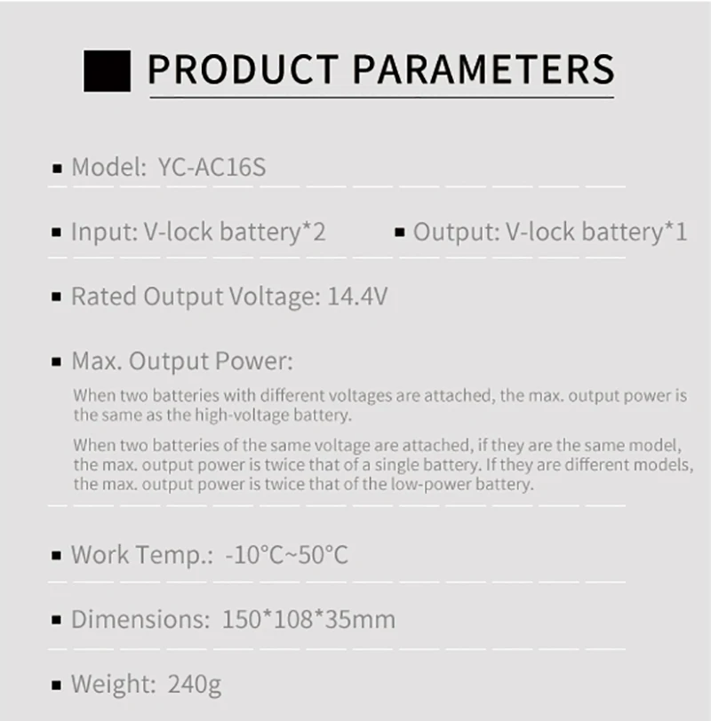 YinChem ROLUX YC-AC16S New Dual Hot-Swap Adapter Plate V-Mount Camera Battery Power Charger Independent Warning LED D-TAP Ports