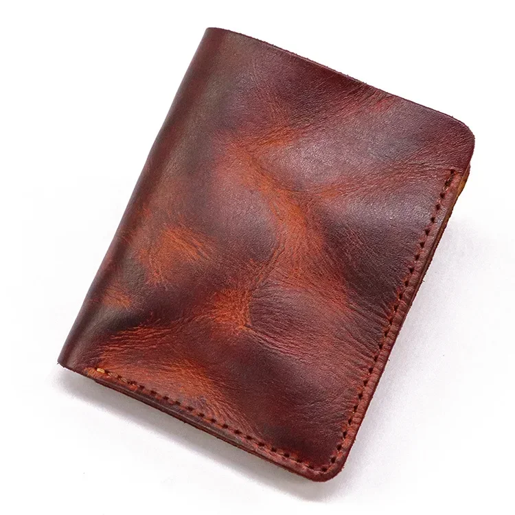 

Layer Cowhide Wallet Men's Vertical Simple Money Clip Hand Rub Color to Do Old Vintage Plant-tanned Leather Wallet