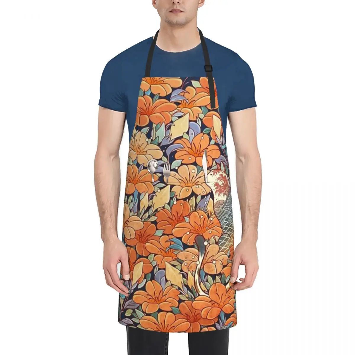 

Neko And Flowers Unisex Kitchen Apron Durable Composite Fabric for Cooking, Cleaning & Salon Use