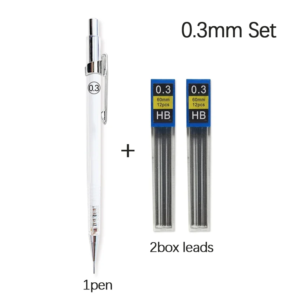 Transparenter Druckbleistift 0,3, 0,5, 0,7, 0,9 mm mit Minenminen-Set zum Skizzieren, automatische Bleistifte, Kunst, Zeichnen, Malen