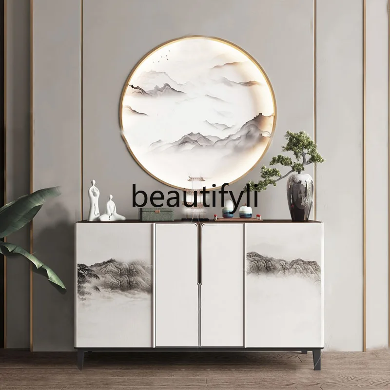 

New Chinese-style entrance cabinet, light luxury solid wood partition painted dining side cabinet, feng shui end view table