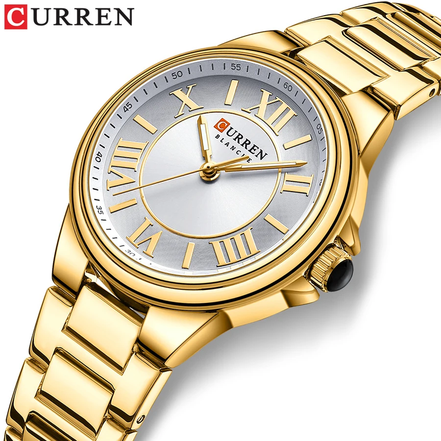 CURREN Classic Elegant Thin Quartz Watch for Ladies Stainless Steel Bracelet Luminous Pointers Wristwatches