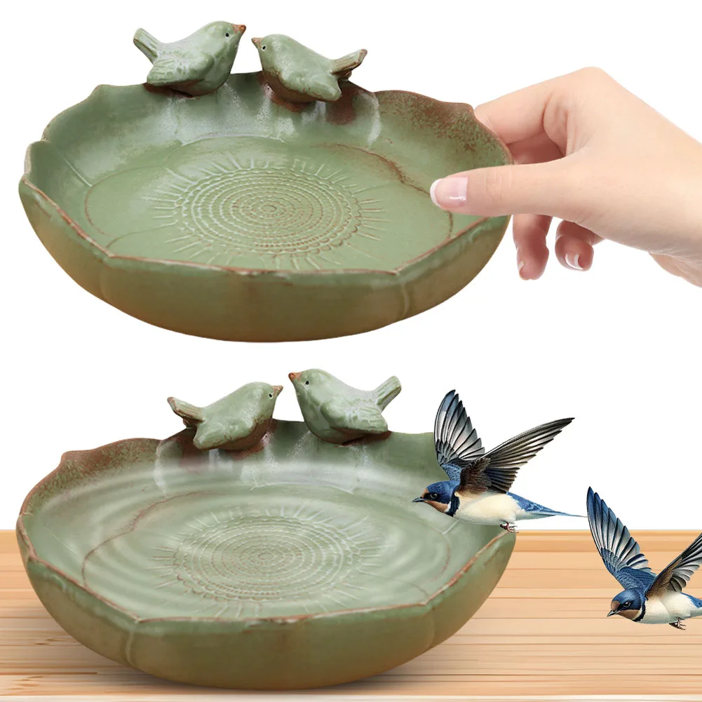 Ceramic Birdbath Bowl Bird Feeding Tray Multifunctional Bird Food Container Hummingbird Watering Container for Plant Cultivation