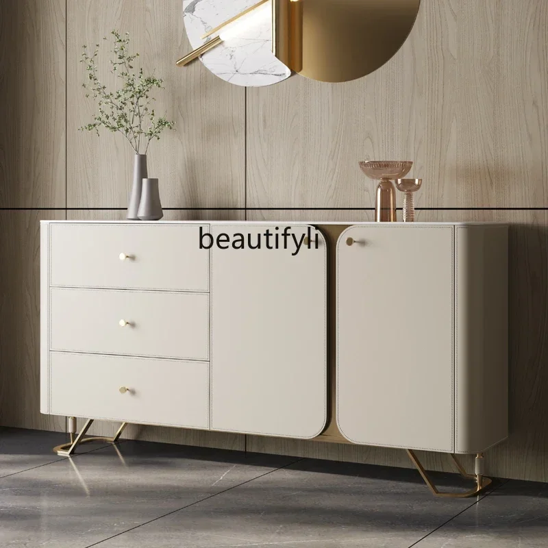 

Asmt52 Saddle leather dining side cabinet light luxury rock slab modern simple entrance cabinet