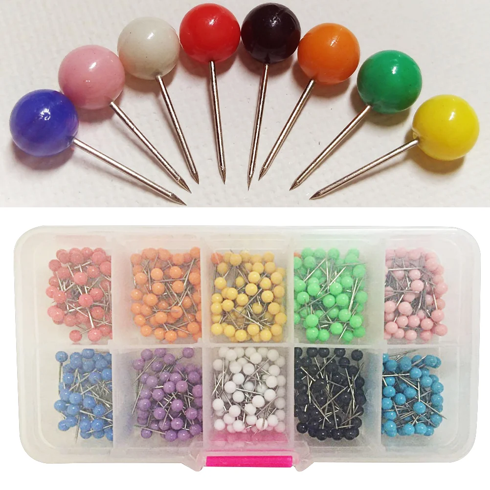 500pcs Multi-color Push Round Head Map Tacks for Maps Calendar Whiteboard Fabric Making (Ten Color) round push pin