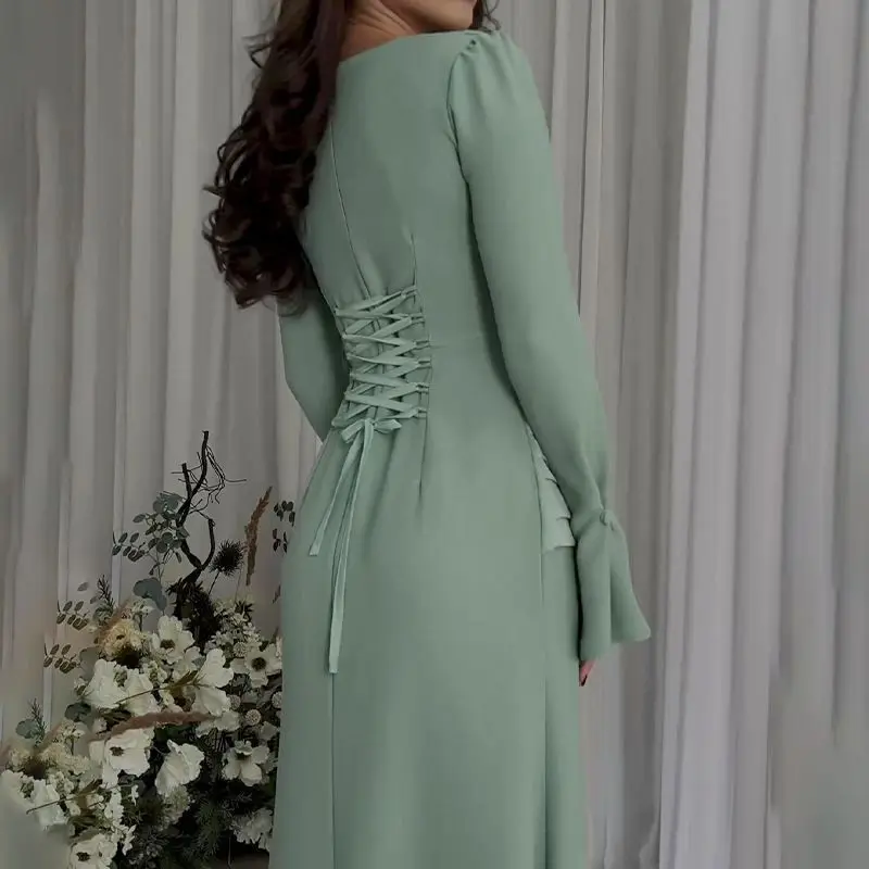 2024 lente/zomer nieuwe kraftbruine vrijetijds- en intellectuele avondjurk voor dames