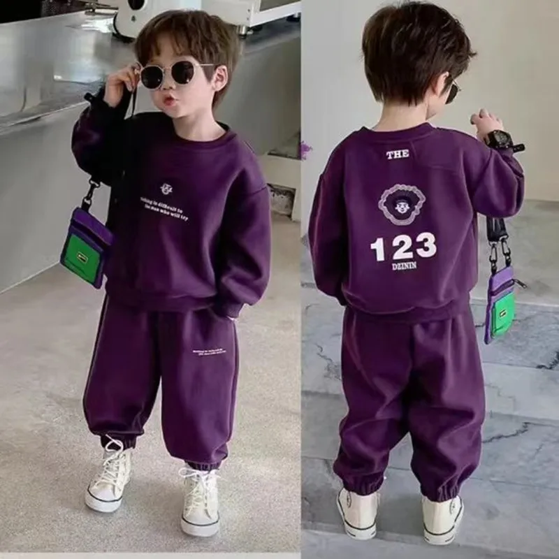 

Boys One Piece Velvet Sweater Set Spring and Autumn 2024 New Style Children's Cool Children's Wear Boys Sportswear Two Piece Set