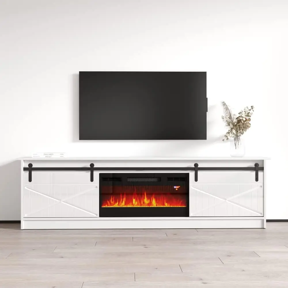 

Fireplace TV Stand for TVs up to 90", High Gloss 79" Entertainment Center, Electric Fireplace TV Media Console with Cabinets