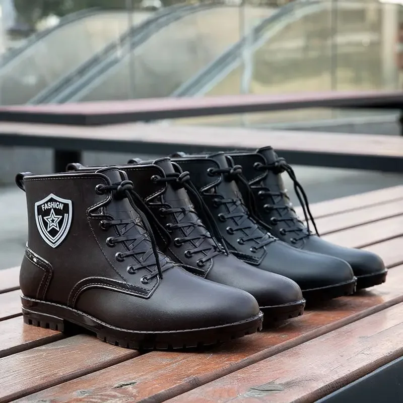 Rain Boots Men's Fashion Trend Waterproof and Hard-Wearing Men's Rain Boots Work Outdoor Non-Slip Kitchen Work Rubber Shoes