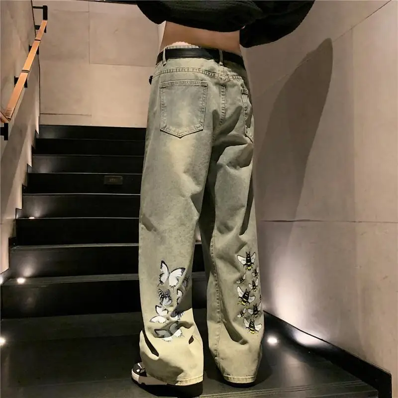 Nuovo Fashoin Farfalla Api Baggy Jeans Per Gli Uomini Hip Hop Anni \'90 Vintage Grunge Emo Denim Pant Estetica Spazzolato Pantaloni Ragazzi Streetwear