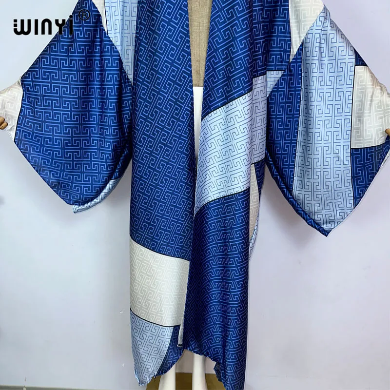 WINYI Africa Classic pattern print sweet lady beach Bohemian long Cardigan Cover-up stitch Casual Boho Maxi Holiday party kimono