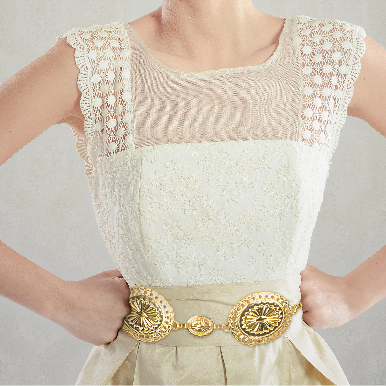 حزام سلسلة خصر معدني بوهيمي للنساء حزام راعية البقر الغربية الذهبي القابل للتعديل حزام خصر أنيق سلسلة جسم عصرية #5