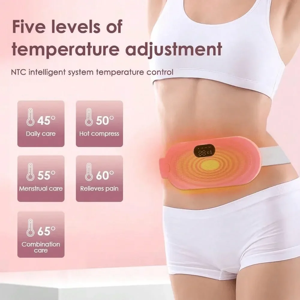 GMOX Wireless Menstrual Heating, Pad Vibration Massage Period Relief Belt Adjustable Temperature Hot Compress Waist Belt Fast Heating Abdominal Lower Back Pain Relief Portable Warm Palace Belt For Women Girls Daily Use