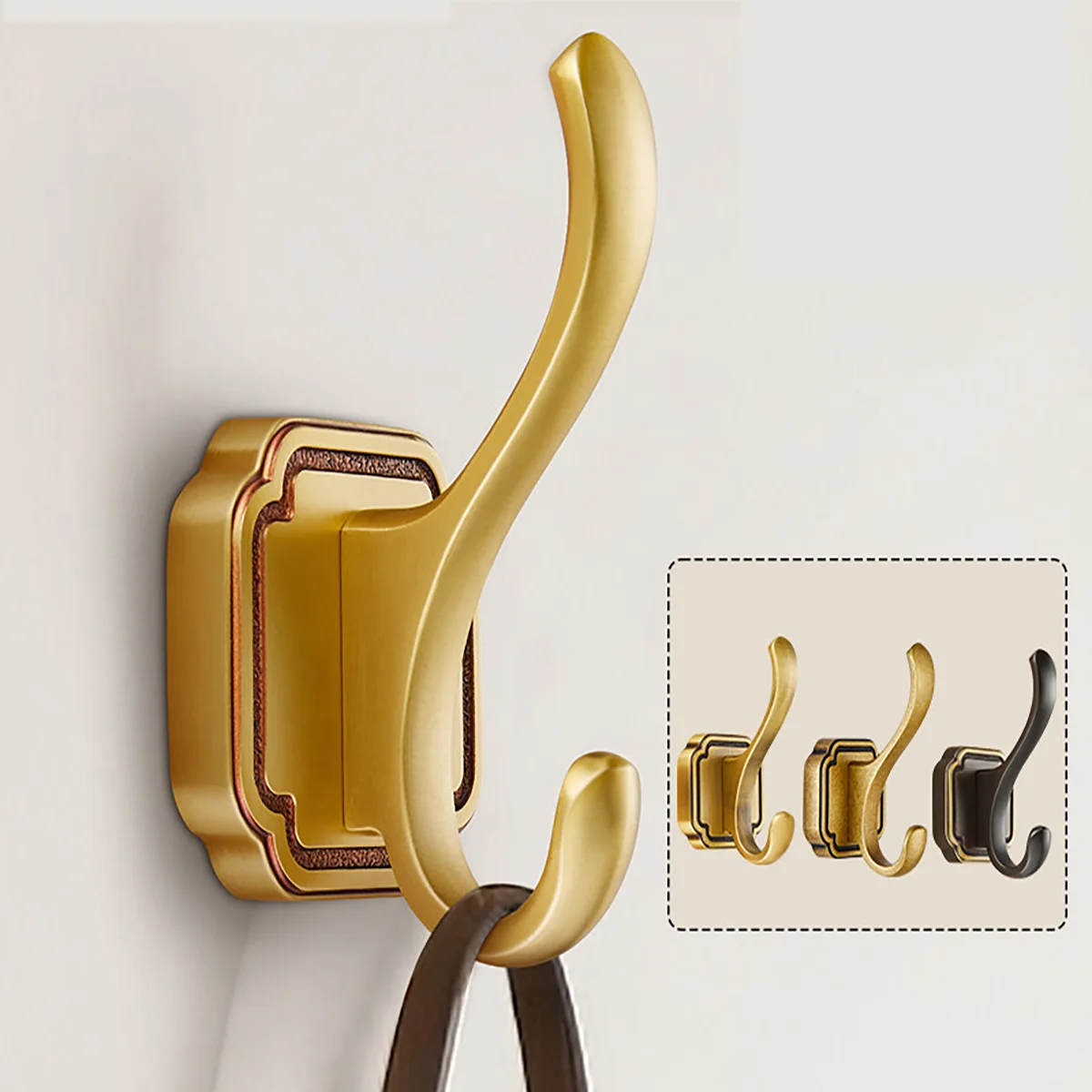 Solid Brass Wall Hook, Decorative New Chinese Style Coat Hook, Brushed Gold Single Hook for Clothes Hat Bag, Wall Mounted Hanger