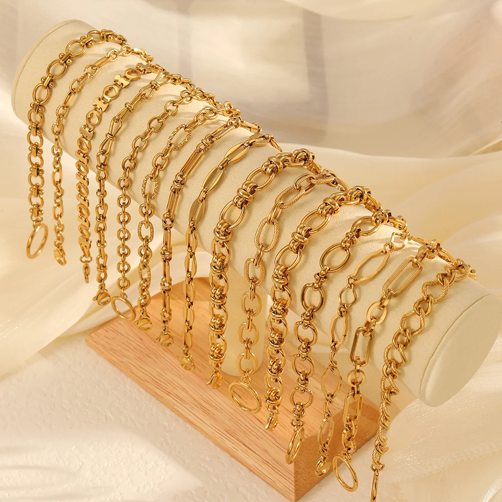 Modisches Armband aus Edelstahl mit breiter Kette, 18 Karat vergoldet, wasserdicht, Schmuckaccessoire für Damen und Herren. – Detail 1