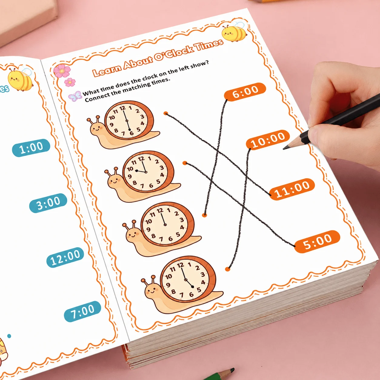 32 Pages Telling Time Workbook for Kids Learn Clock Reading Activity Book Preschool Math Time Matching Educational Practice Book