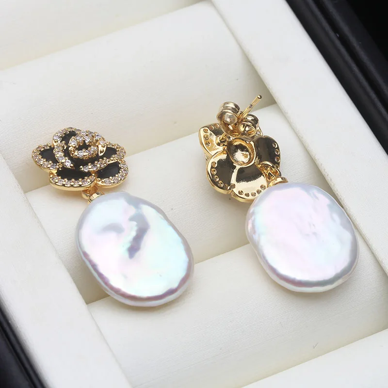 

Natural Fresh Water Large Baroque Pearl Earrings Woman,Bridal Silver 925 Pearl Earring Wife Mother Engagement Gift White Purple