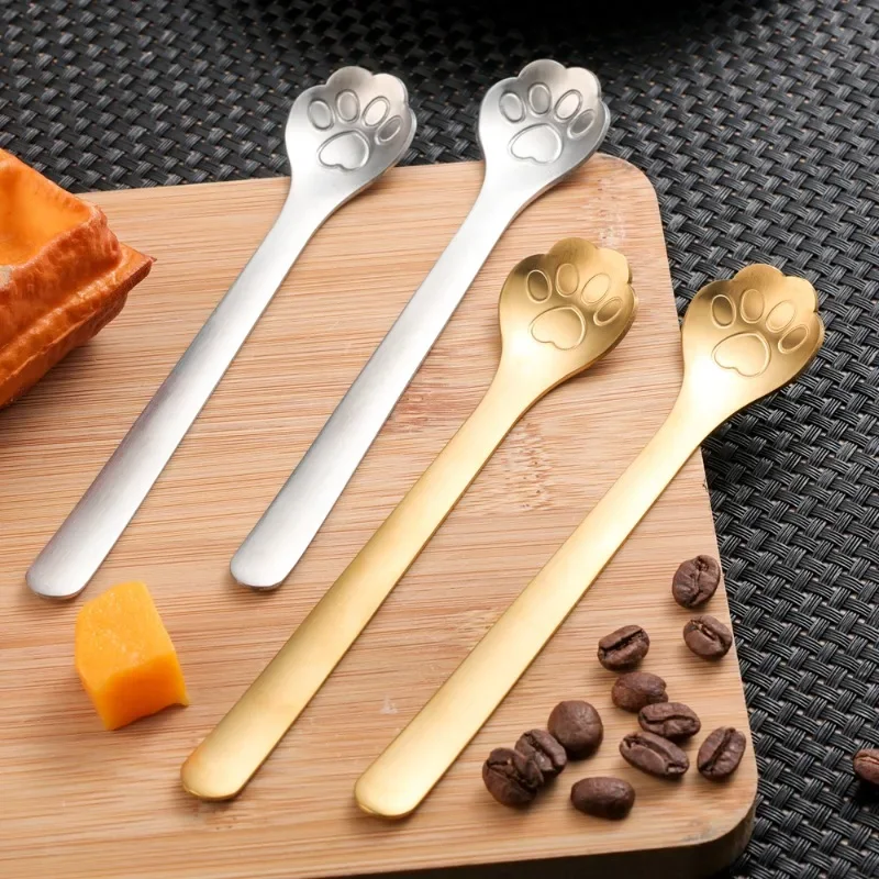 Cute Cat Claw Spoon Stainless Steel Cat Paw Coffee Spoons Ice Cream Cake Dessert Teaspoon Scoops Tableware Kitchen Accessories