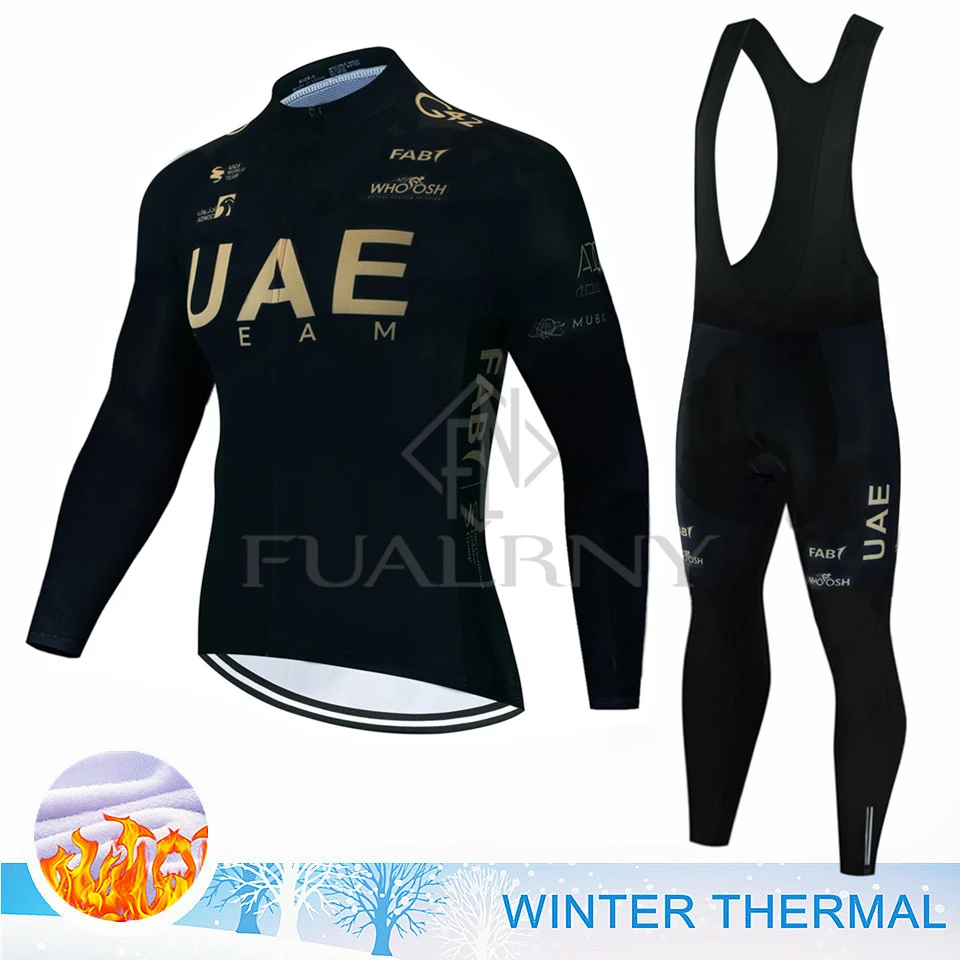 2024 UAE Winter Thermal Fleece Cycling Jersey Set Men Mtb Clothing Man Uniform Bicycle Clothes Complete Tricuta Bib Maillot Set