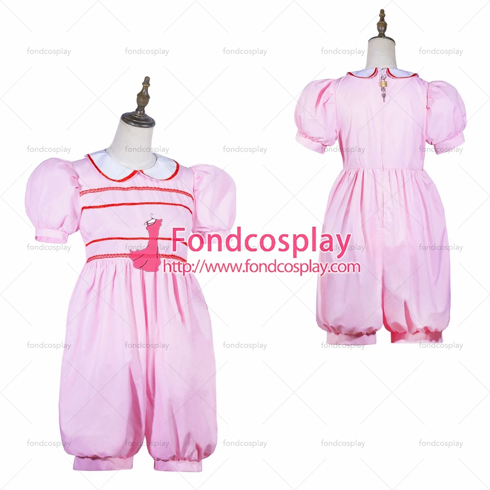 fondcosplay adult sexy cross dressing sissy maid short lockable baby pink Cotton jumpsuits rompers dress CD/TV[G3825]