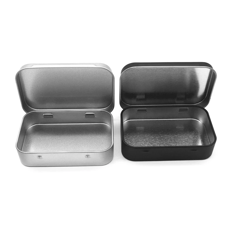 Mini Small Candy Storage Box Throat Lozenges Tin Empty Metal Iron Silver Black Flip Card Holders Organizer