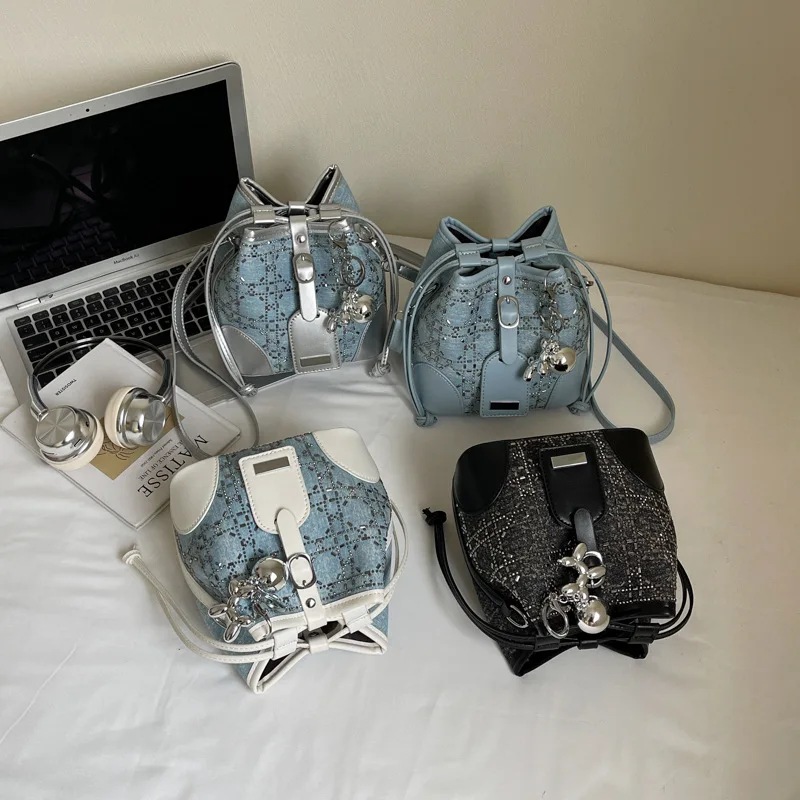 

2025 Korean Rhinestone Bucket Bag - Summer Colorblock Shoulder Purse for Women, Work & Weekend Crossbody Tote
