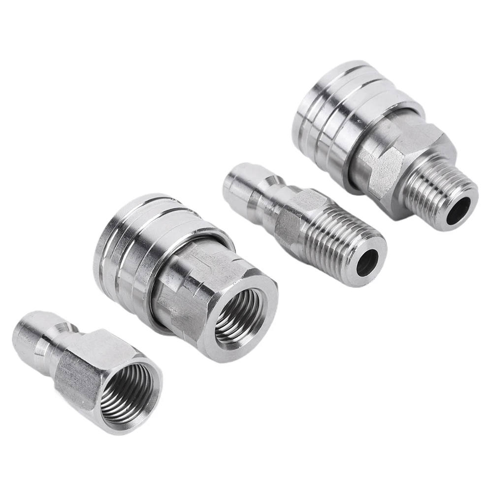 4Pcs Stainless Steel Pipe Hose Adapter 1/4 High Pressure Washer Quick Connector Pressure Washer Coupler 1/4 Quick Plug Connector