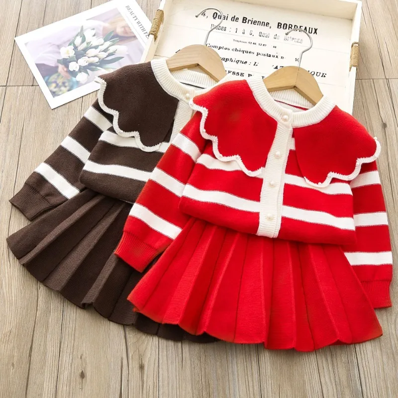 

Girls 2Pcs Knitting Sets Winter Princess Classic New Clothes Sweater Skirt Birthday Uniform for 2-6Years Children Suits