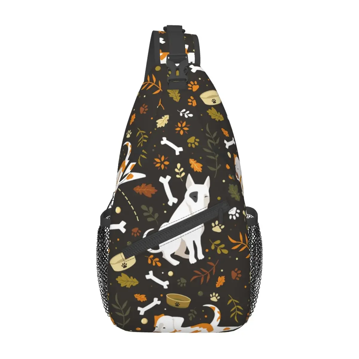 Cartoon Dogs Crossbody Sling Bag Fashion Chest Bag Bones Bull Terrier Shoulder Backpack Daypack for Hiking Outdoor Camping Bag