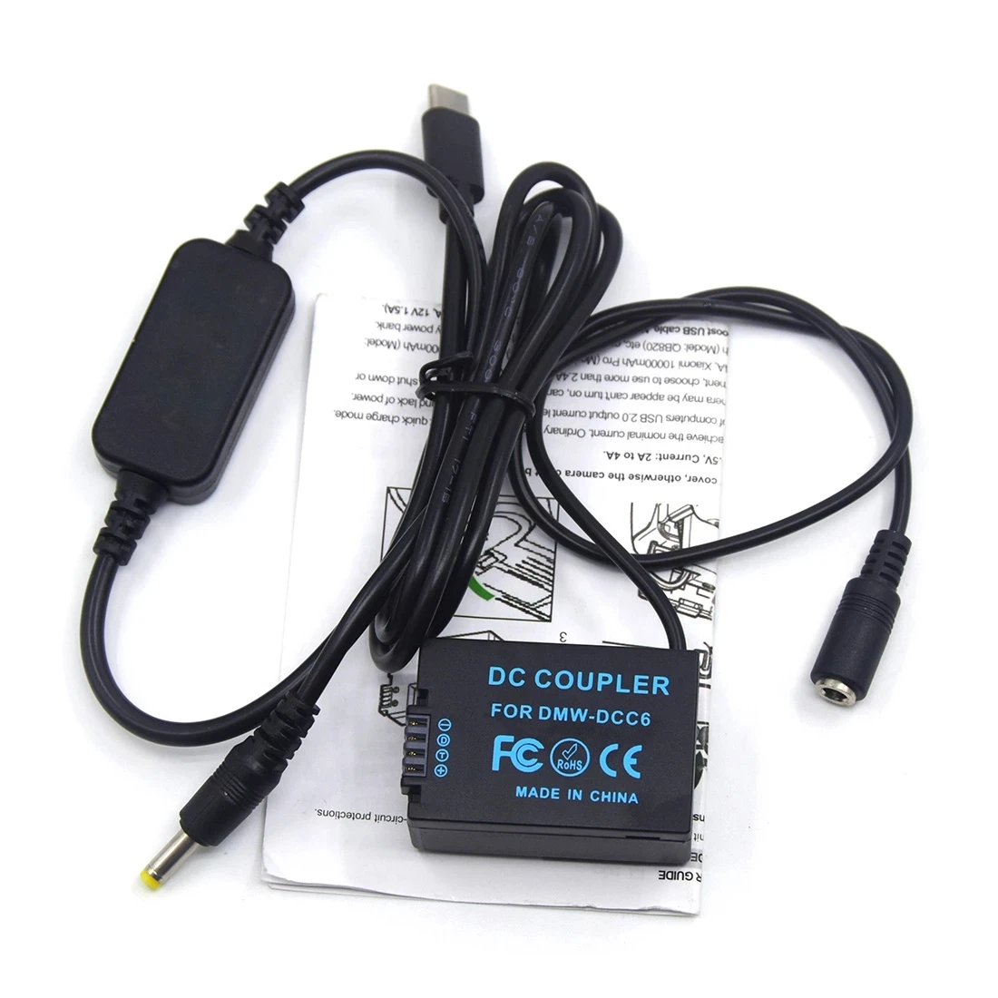 DMW-DCC6 DMW-BMB9 Поддельная батарея + USB-конвертер типа C USB-PD в кабель постоянного тока для Lumix DMC-FZ45 FZ47 FZ48 FZ60 FZ70 FZ72 FZ100 FZ150