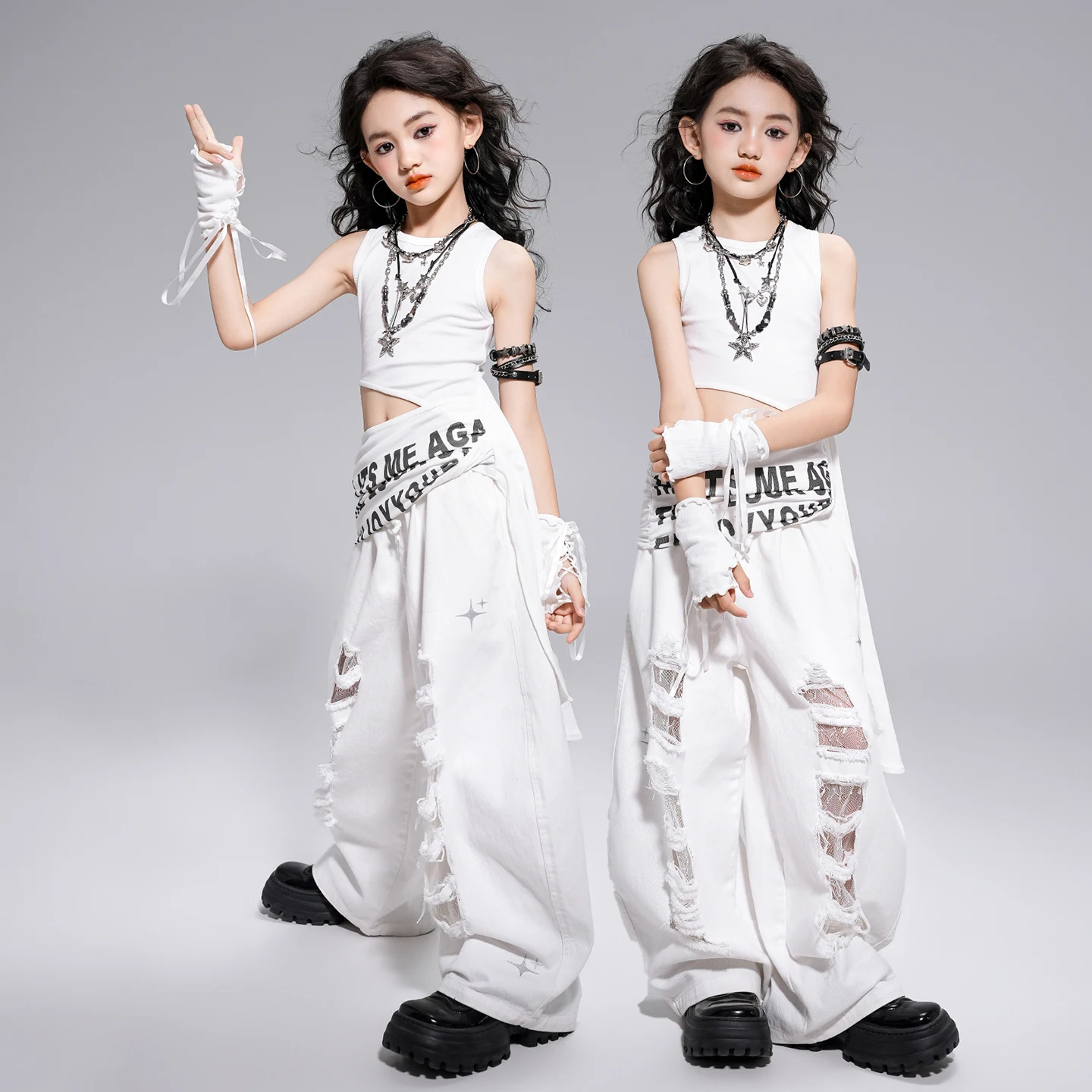 Filles K-pop doux haut court Shorts chauds pantalons blancs Hip Hop vêtements enfants Jazz Baggy pantalon enfants Streetwear Costume de danse de rue