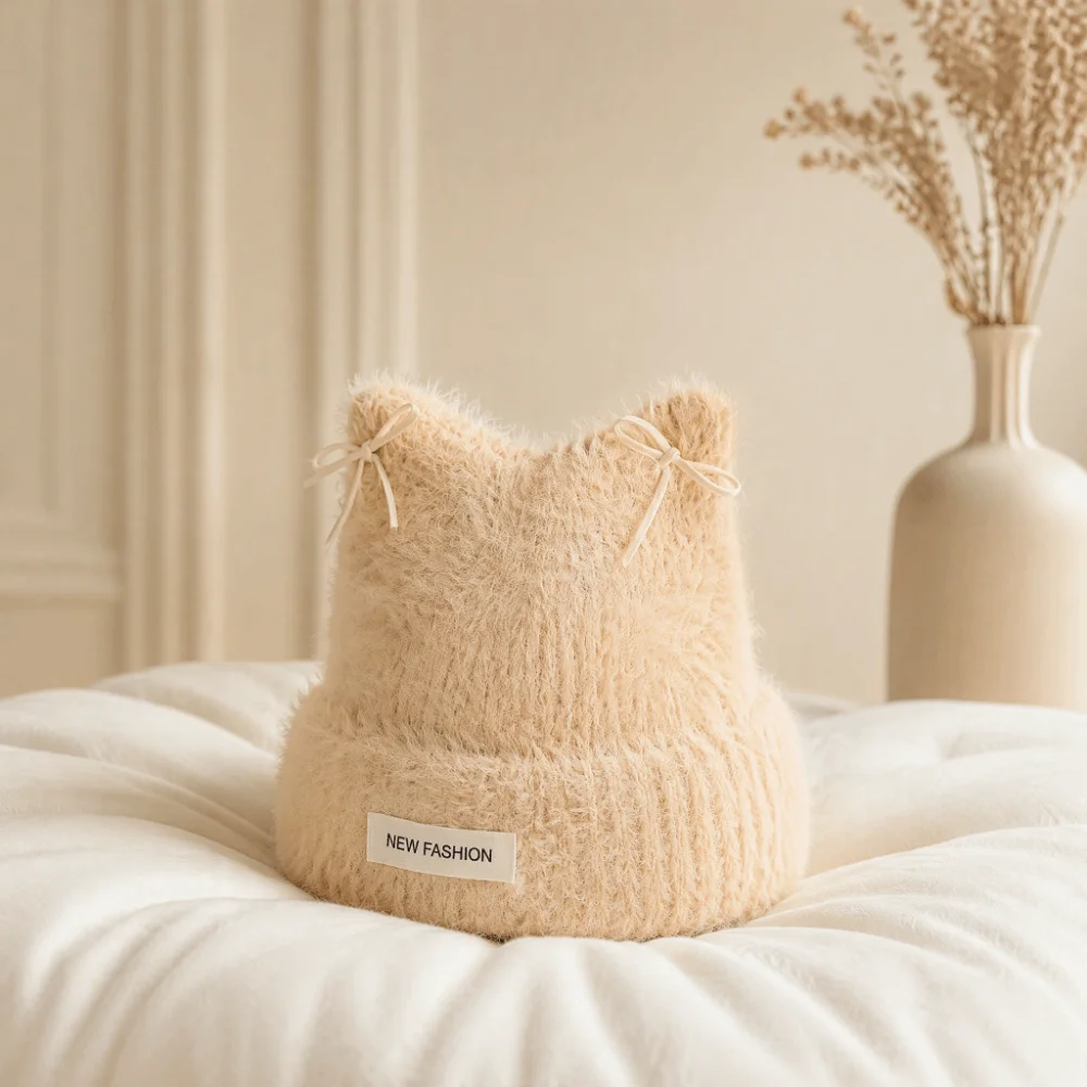 Easy Wear Knitted Hat Soft Touch Horn Shape Knitted Beanie Warm Thick Stretchy Toddler Hat Casual Use
