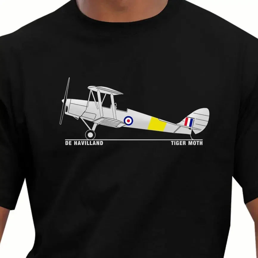 

British De Havilland DH.82 Tiger Moth Trainer Aircraft T-Shirt 100% Cotton O-Neck Summer Short Sleeve Casual Mens T-shirt