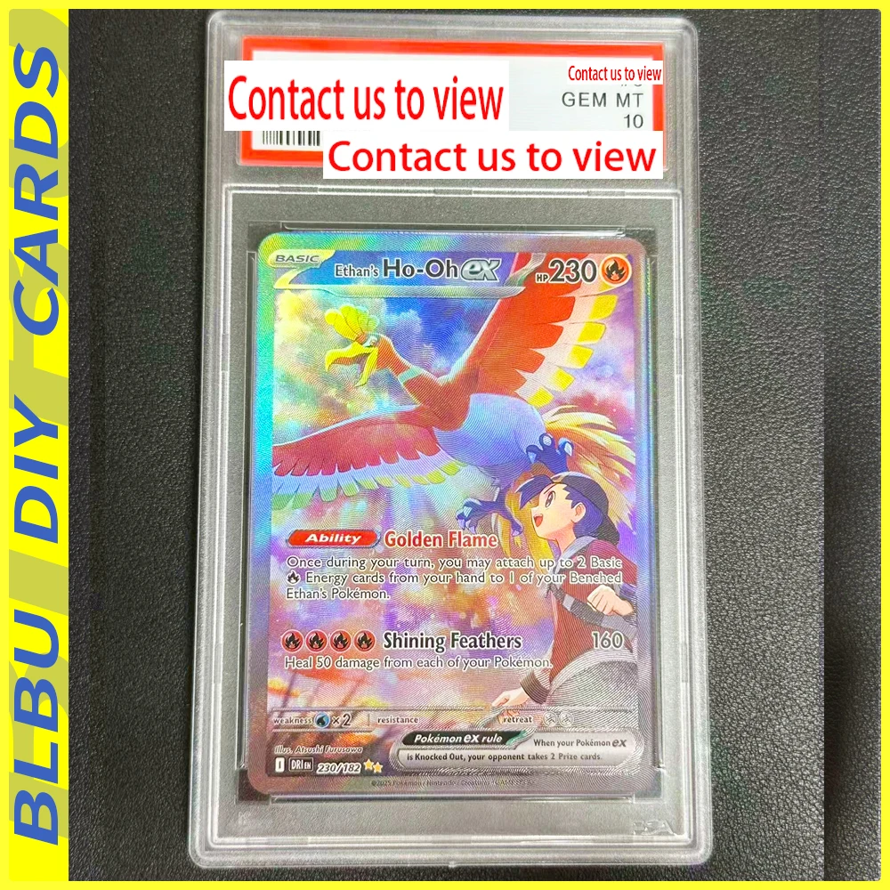 

Карманная карта BLBU PTCG Ho-Oh Mew Charizard EX, английские карты, рельефная текстура, коллекция аниме «сделай сам», карта с кристаллами и рейтингом GEM MT10