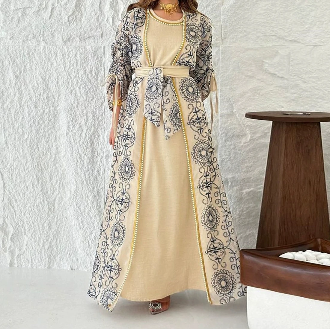 

Muslim dress Middle Eastern cross-border foreign trade women's robe two-piece suit-GZXX520