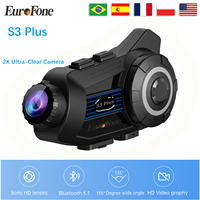 EuroFone S3 Plus Motorcycle Helmet Bluetooth Headset Intercom IP65Waterproof 2K Video Recorder DVR 500-2000M Supporting 6 Person
