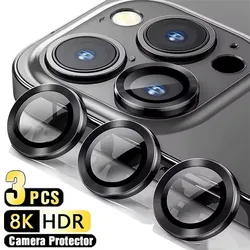 3PCS Camera Lens Protection Glass for iPhone 15 14 13 12 11 Pro Max Lens Metal Ring Protector On iPhone 12 13 Mini 15 Plus Film