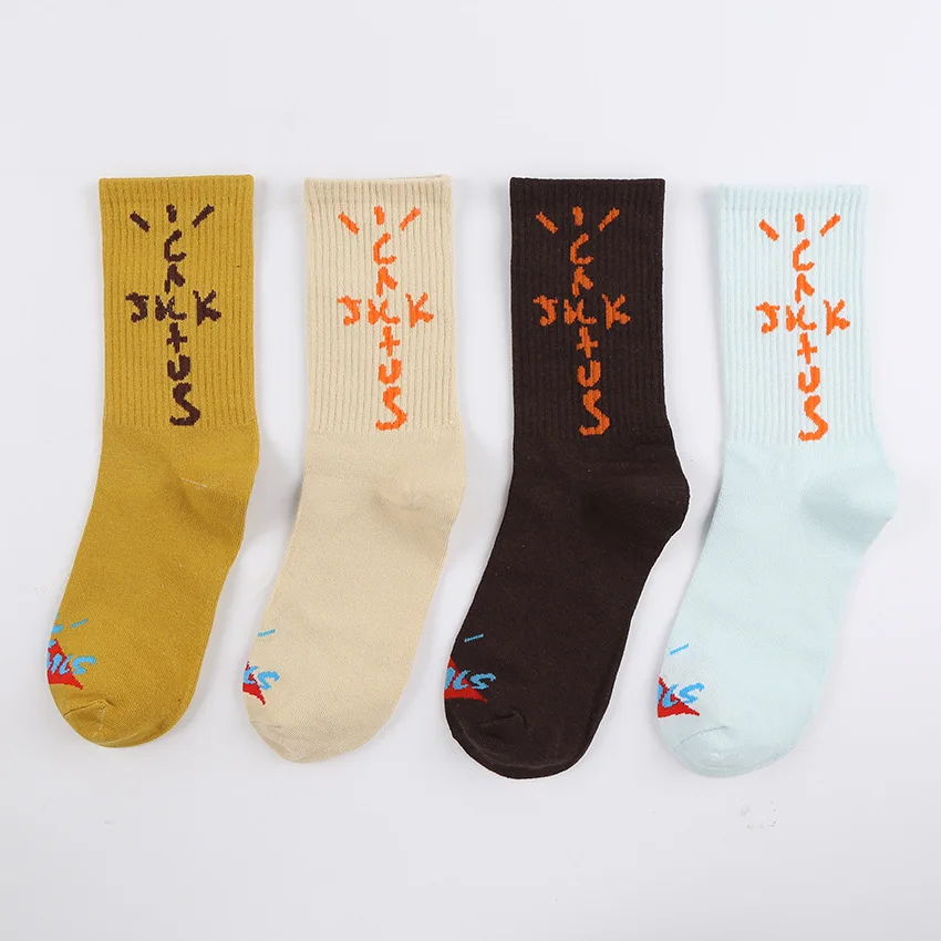 3 Pairs of Socks MEN\'S Mid-calf Socks Cotton Socks Street Letters Hip Hop Sports Socks Mid-calf