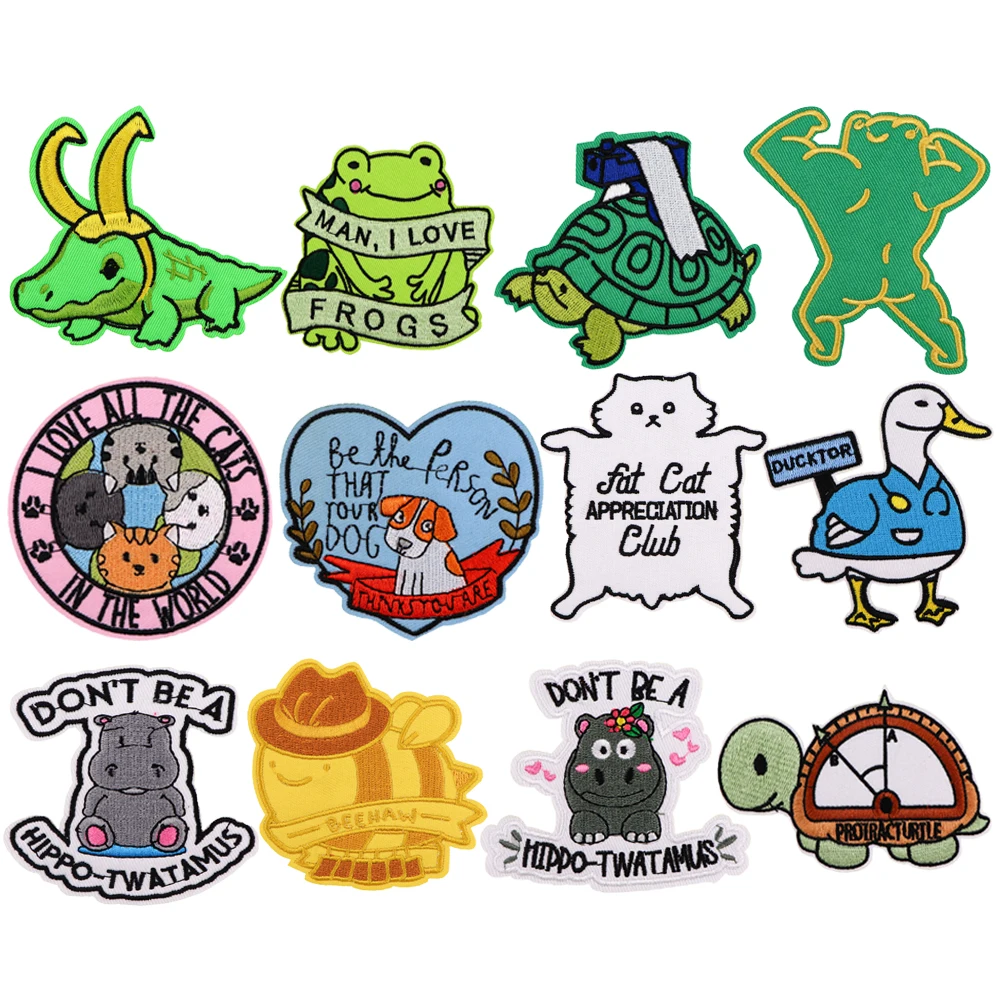 Funny Animal Series Patches For Clothes DIY Frog Embroidery Applique Fusible Patch DIY Ironing Sticker Badge Kids Accessories