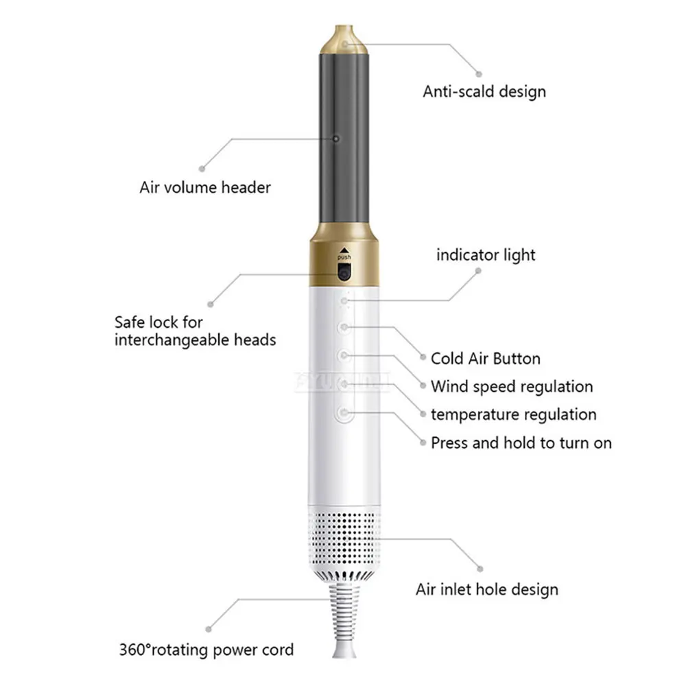 6 In 1 Hot Air Comb Multifunctional Curling Iron Dual Use Automatic Curling Iron Hair Dryer Comb