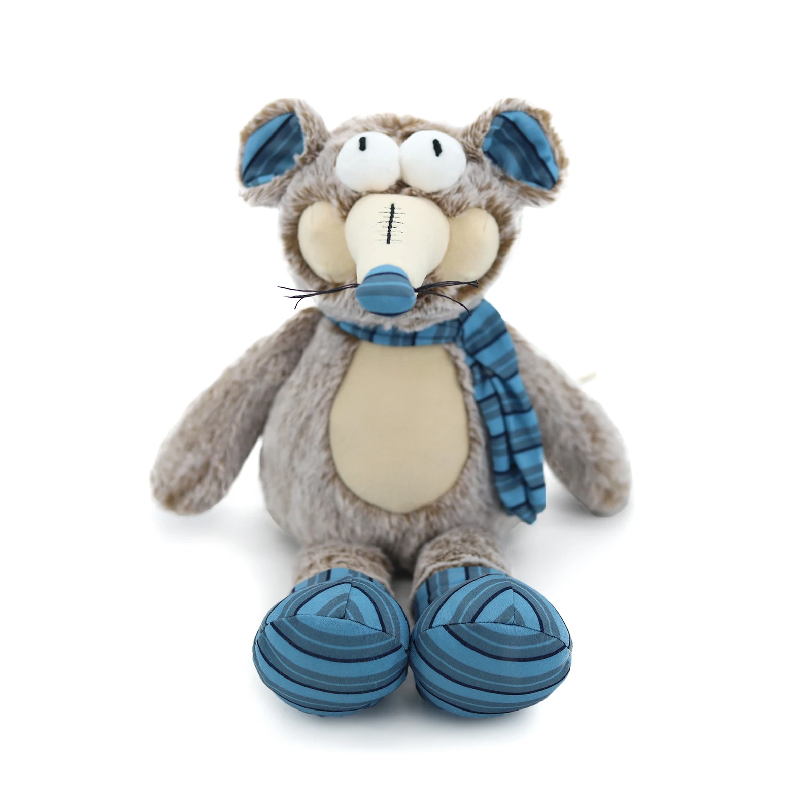 

Cute Long Nose Mouse Plush Toy Stuffed Animal Rat Doll with Blue Striped Scarf Soft Plushie for Kids Birthday Gift Home Decor
