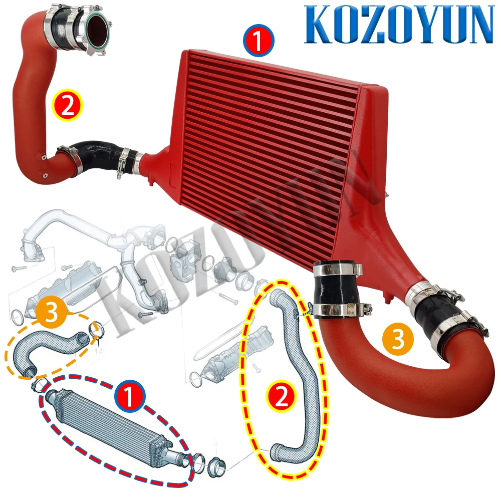 طقم ترقية أنابيب شحن المبرد الداخلي لأودي EA839 S4 S5 B9 3.0T 2016+