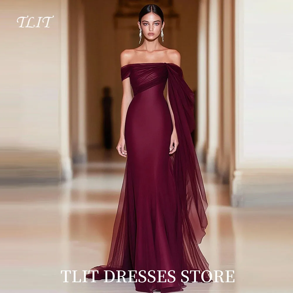 

TLIT Sexy Cabernet Mermaid Evening Dresses Strapless Off the Shoulder Prom Gowns Customized Off the Shoulder Vestidos De Fiesta