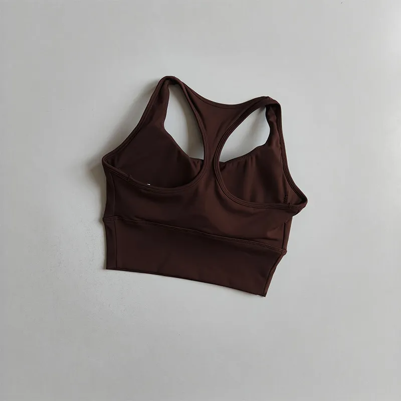 Damen Racer-Back Sport-BH Fitness-Weste Lauf-Gym-Top mit festen Cups Pilates-Trainings-Tanktop Sportbekleidung – Detail 10