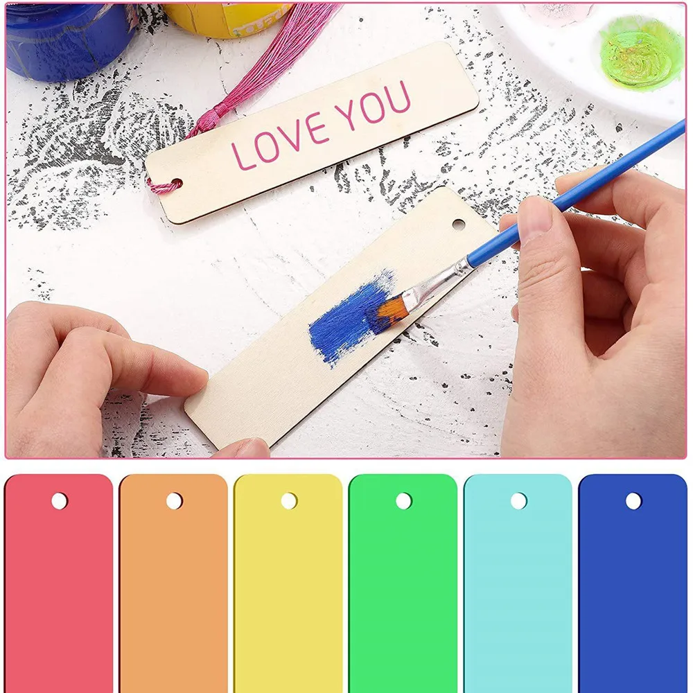 Blank Wood Bookmarks DIY Wooden Craft Bookmarks with Tassels Hanging Tags for Birthday Gift 36pcs