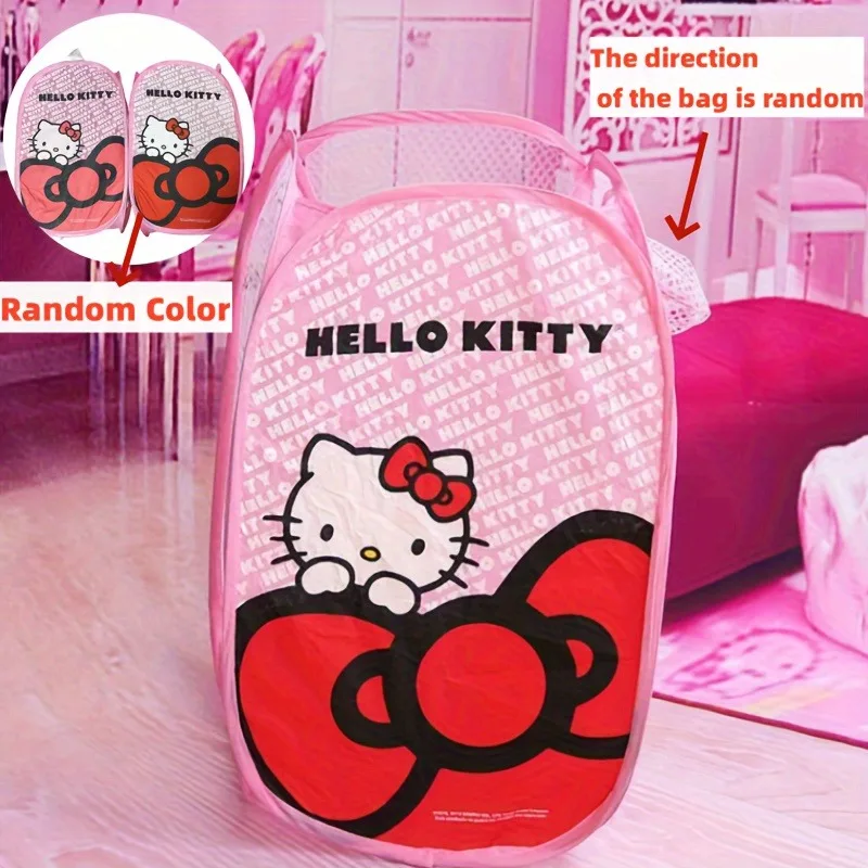 1pc Hello Kitty cestino per vestiti sporchi portatile Y2K Sanrio simpatico cesto portabiancheria pieghevole borsa portaoggetti di grande capacità