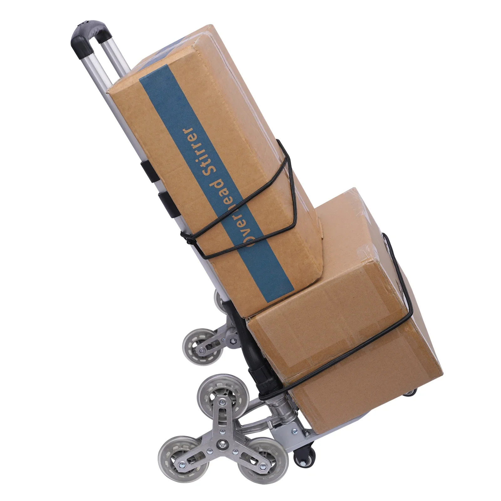 Treppensteigender Schubwagen, robuster Handwagen, tragbarer, zusammenklappbarer Wagen, Aluminium-Gepäckwagen mit 6 Rädern und 4 Universalrädern – Detail 4