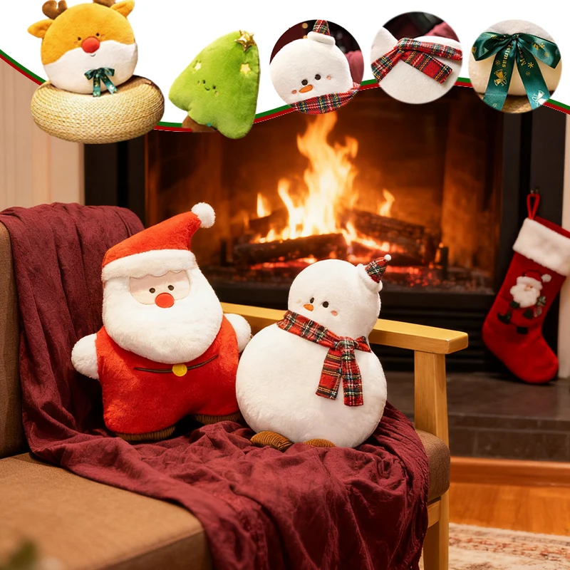 

New Christmas Themed Plush Throw Pillow Santa Tree Snowman Elk Design Soft Cushion for Home Office Christmas Decoration Gift