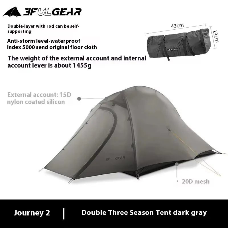 3F UL GEAR Outdoor Camping Tent 2 Persoons Waterdicht 15D Nylon Siliconen Coating 3 4-seizoenen Dubbellaags Ultralight Wandeltenten