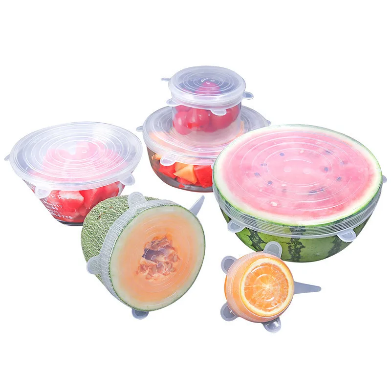 6/12Pcs Silicone Stretch Lids Reusable Food Seal Cover for Pot Bowl Keep Food Fresh Stretchy Wrap Cover Kitchen Cookware